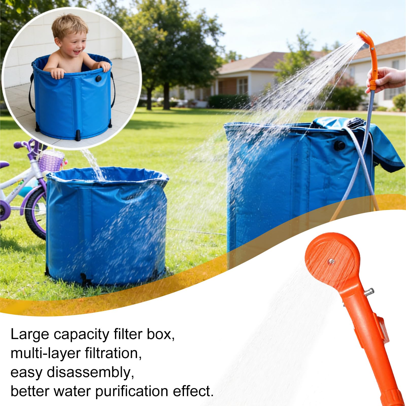 Doccia portatile da campeggio, doccia da campeggio, 12 V, presa accendisigari da 12 V, per esterni, portatile, con pompa a immersione, doccia esterna con soffione per auto, roulotte, camper, caravan