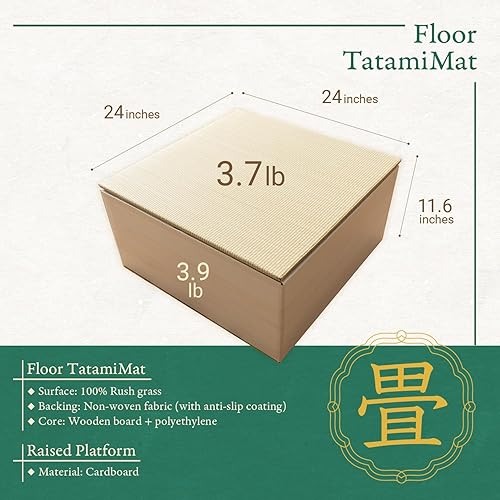 Miniatura 2 de BJDesign Banco cuadrado de tatami y plataforma elevada  Parte superior de césped Igusa Rush de estilo japonés  Blanco de grano de madera, 24 x 24 x