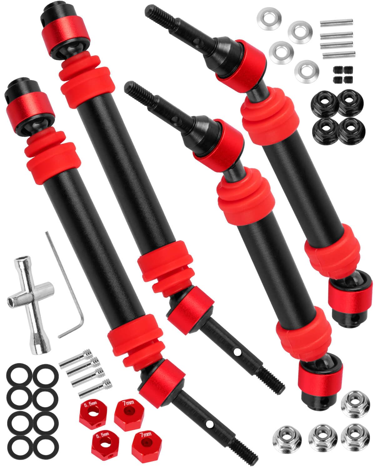 hopsupRC #45 Steel RC Drive Shaft Axles Upgrades Part for 1/10 Slash&rustler&Stampede 4WD 4X4(VXL),Harden Front Rear CVD Driveshafts Hops up,Black