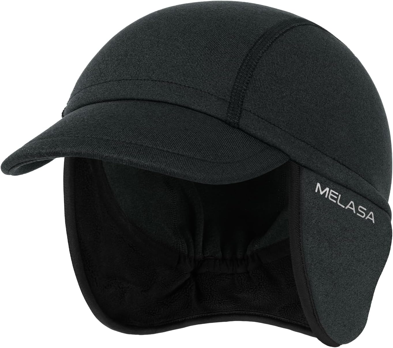 MELASA Winter Fleece Cycling Cap, Ear Warmers Skull Cap Helmet Liner with Sun Visor, Bike Hat Running Beanie for Men Women