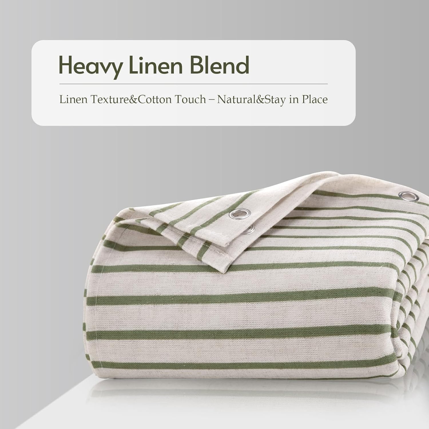 Linen Texture Shower Curtains for Bathroom Sage Green Boho Natural Striped Shower Curtain with Tassel 72W X 84L