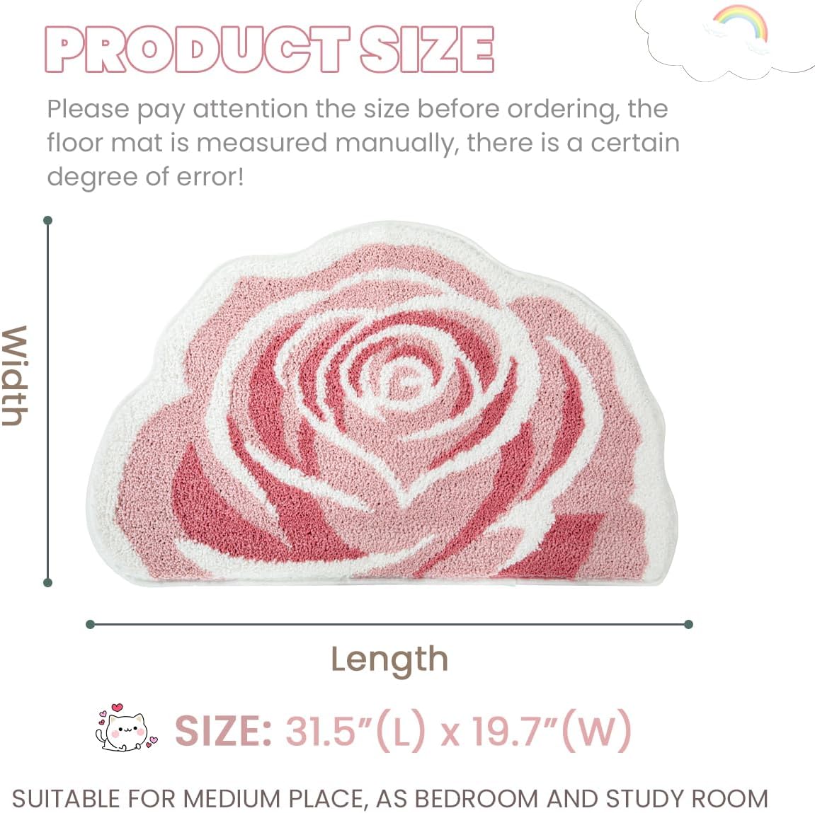 Floral Bathroom Mat Cute Rug Super Absorbent Bath Rug Non Slip Machine Wash Rug for Living Room, Bedroom and Kitchen (31"x20", Pink Rose)