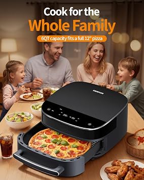 Large Air Fryer 6QT, 11-in-1 Fast Cooking Air Fryer with Top & Bottom Heating, No Flip Needed, Quiet 50dB, Family Size Digital Air Fryer for Healthy Meals, Fits a 12 Pizza or Steaks
