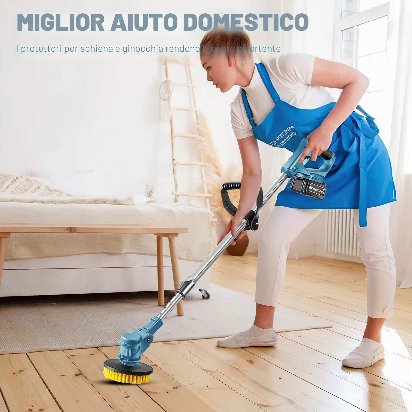Spazzola motorizzata telescopica, diametro 125 mm, spazzola in nylon con 5000 giri/min, asta da 90 cm a 125 cm, fornita con 3 spazzole, compatibile con Ma-Kita~ 21 V, non inclusa, per pavimento, auto