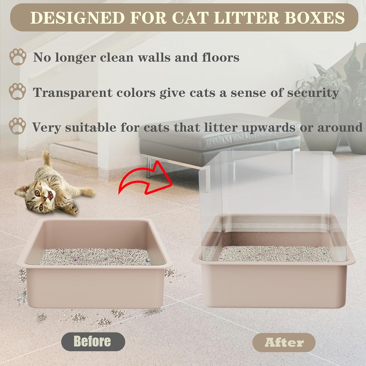 12Pcs Cat Litter Box Pee Shields - Open Top Litter Box Splash Guard Privacy Screen Transparent Easy Clean 14.5 * 11.5in-Box Not Included (12)