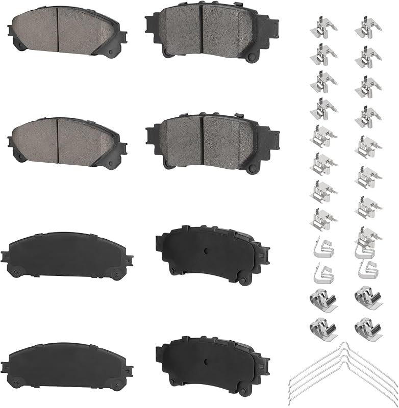 Jogo de pastilhas de freio a disco cerâmicas ILONPA dianteiras e traseiras para Toyota Highlander, Lexus RX350 RX450h e Toyota Sienna – 8 unidades com ferragens