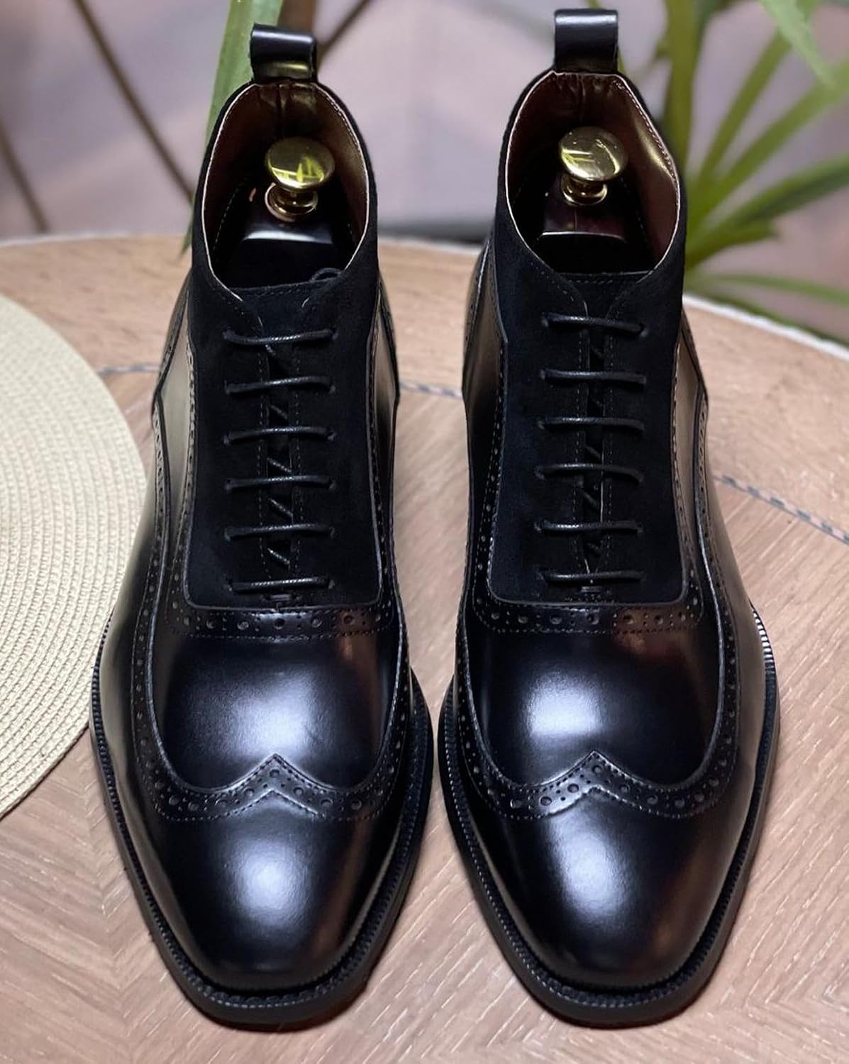 Santimon Mens Oxfords Boots Formal Dress Genuine Leather Wingtips Two Tnoe Ankle Boots Fashion Prom Wedding Business Casual Dinner Party Chelseas Boots for Men
