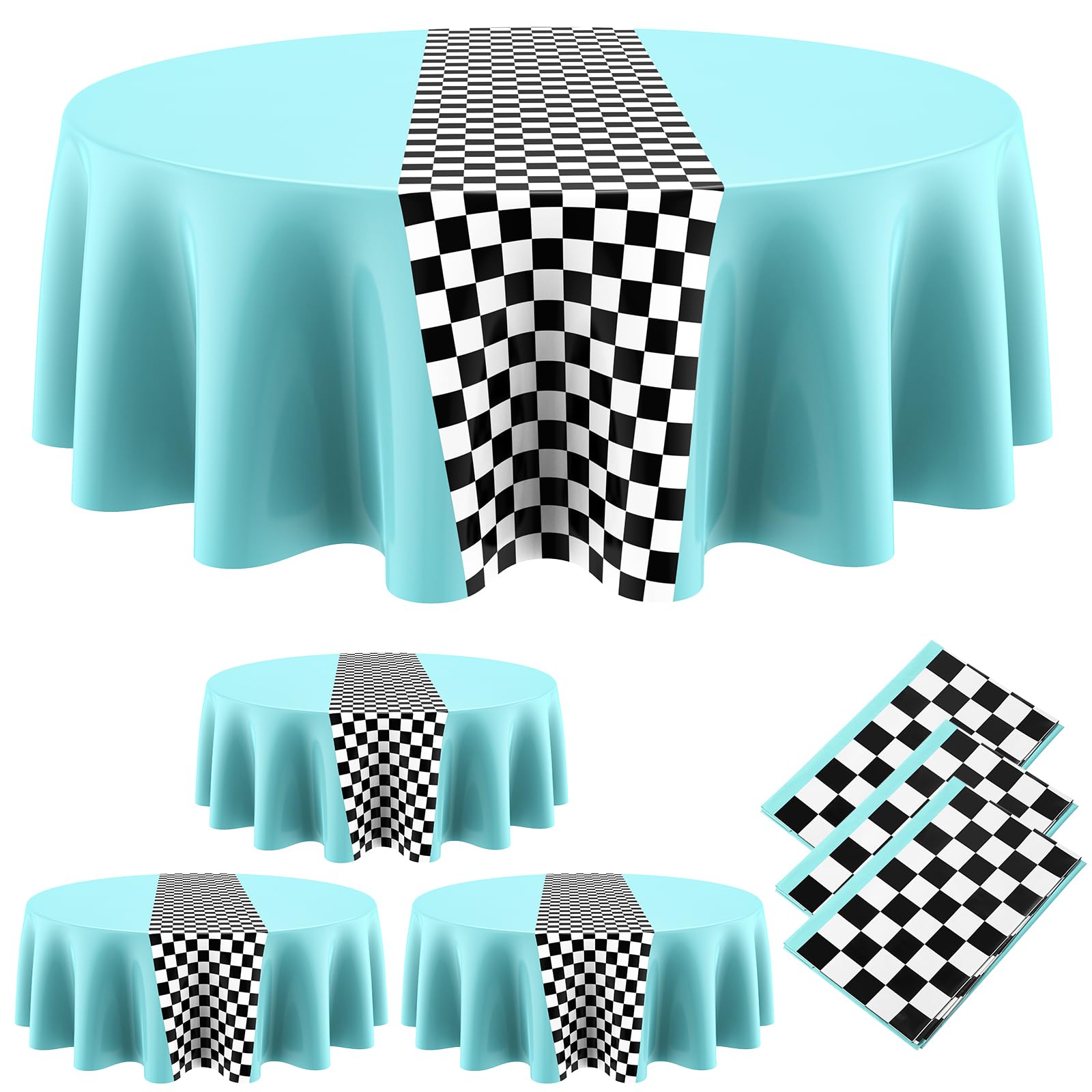 Nappe ronde au motif drapeau à carreaux pour décoration de salle rétro