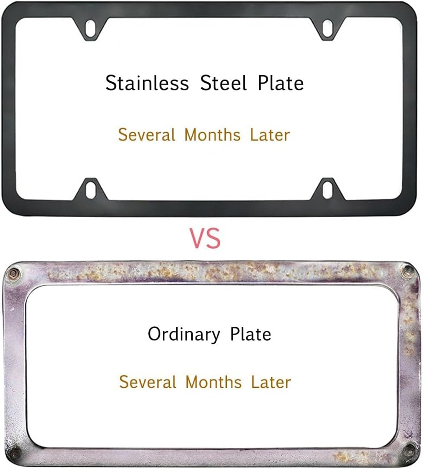 License Plate Frames Black, 2 Pcs 4 Holes Car Licenses Plate Covers Stainless Steel Holders Frame for Plates with Screw Caps.