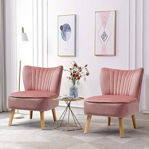 Miniatura 27 de S AFSTAR Silla decorativa sin brazos, silla moderna de terciopelo con patas de madera de goma y asiento de esponja gruesa, silla tapizada con