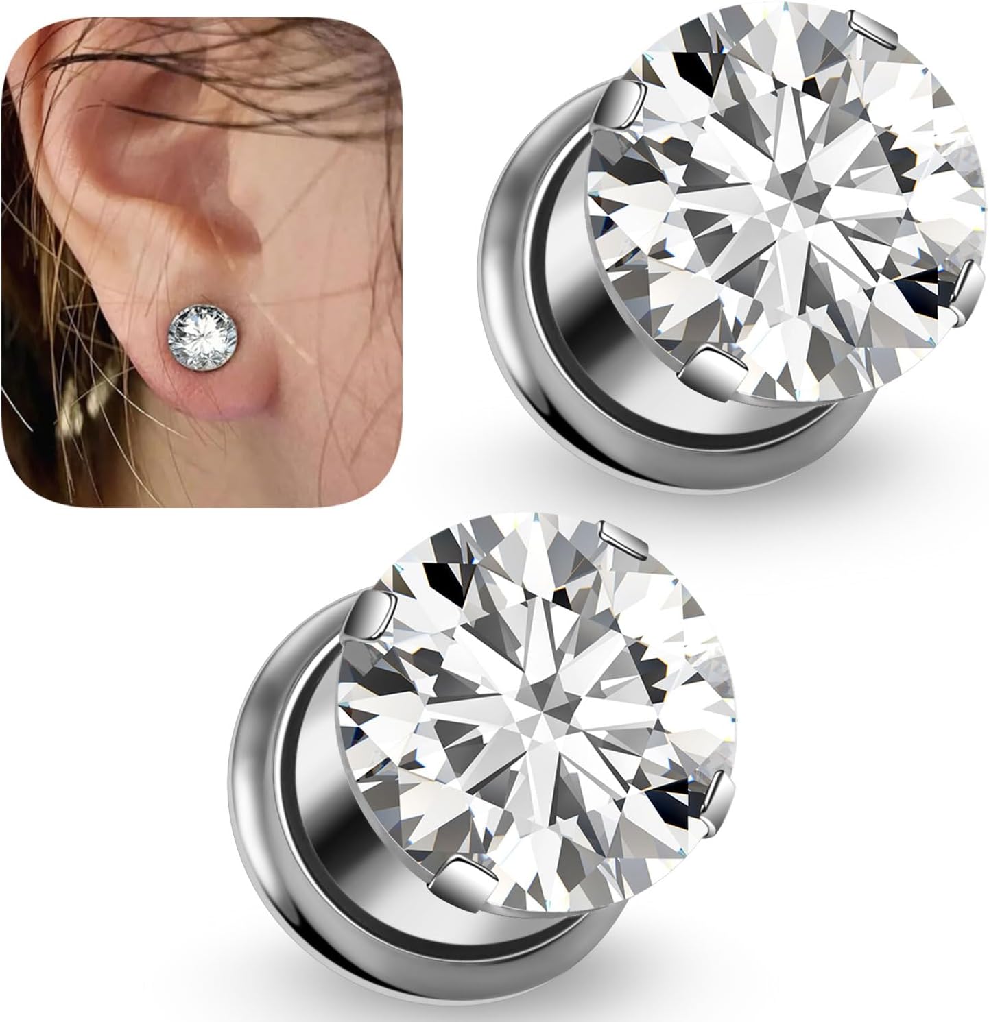 10G-00G F136 Titanium Round Zircon Ear Gauges Screw Fit Flesh Tunnels Plugs Earrings Hypoallergenic Implant Medical Grade Surgical Steel Plugs Piercing Jewelry for Women Men