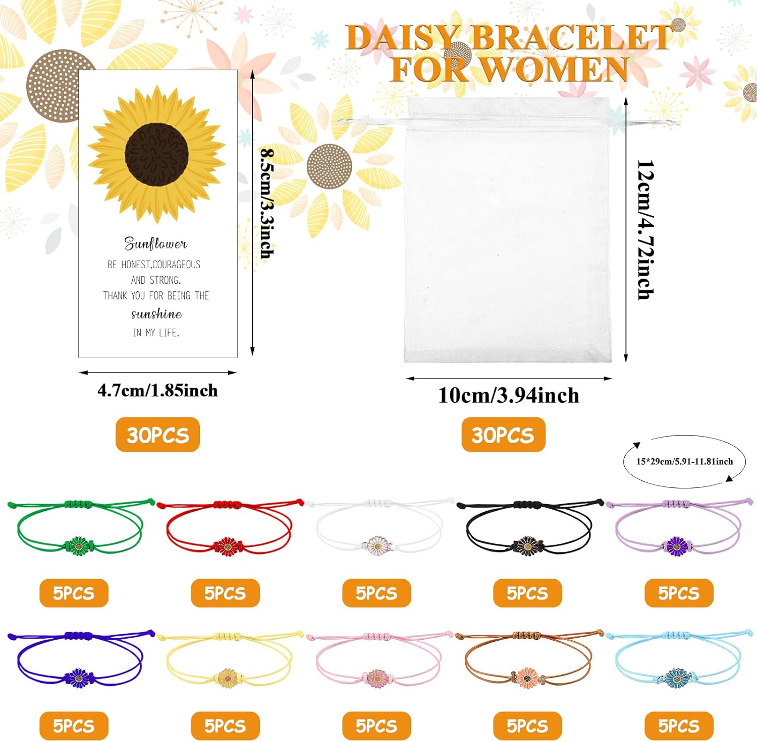 50 Set Sunflower Thank You Gift For Colleagues Employee Appreciation Gifts Sunflower Bracelets Inspirational Gifts with Motivational Sunflower Thank You Cards for Women Teacher Coworker Nurse - Image 2