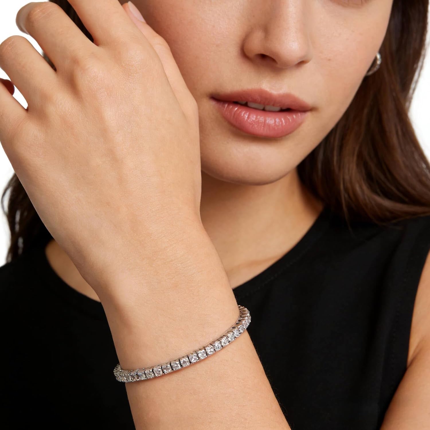 WES Moissanite Tennis Bracelets for Women - Total 5.5ct D Color VVS1 925 Sterling Silver Classic 3mm Round Cut Moissanite Bracelet for Women Men, Size 6.5-7.5 inch - Image 4