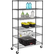 FDW 48" L18" W76" H Wire Shelving Unit Metal Shelf with 6 Tier Casters Adjustable Layer Rack Strong Steel for Restaurant Garage Pantry Kitchen Garage,Black