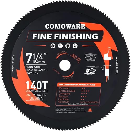 COMOWARE 7-1/4“ Circular Saw Blade, 140T Table Saw Blade, 5/8" Arbor, ATB Circular Saw Blade, Anti-Vibration, Teflon Anti-Stick, Miter Saws Blades for Wood, Laminate, Plywood & Hardwoods