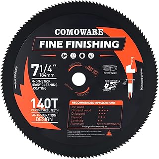 COMOWARE 7-1/4“ Circular Saw Blade, 140T Table Saw Blade, 5/8" Arbor, ATB Circular Saw Blade, Anti-Vibration, Teflon Anti-Stick, Miter Saws Blades for Wood, Laminate, Plywood & Hardwoods