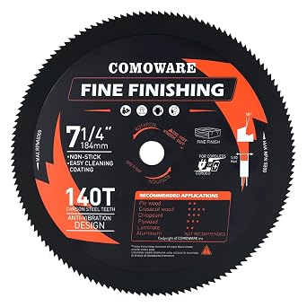 COMOWARE 7-1/4 Circular Saw Blade, 140T Table Saw Blade, 5/8" Arbor, ATB Circular Saw Blade, Anti-Vibration, Teflon Anti-Stick, Miter Saws Blades for Wood, Laminate, Plywood & Hardwoods