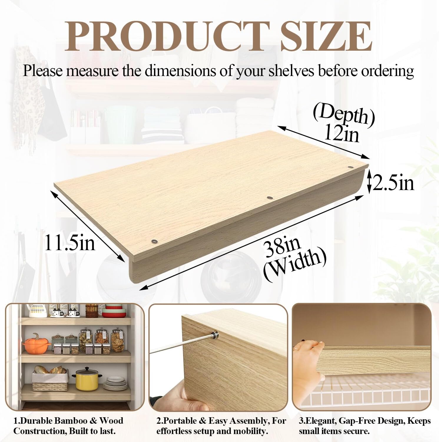 Wire Shelf Covers, 4Pcs Wire Rack Covers for Pantry, Wood Pantry Shelf Cover for Wire Shelving Closet Kitchen Bathroom (38" Wx12 Dx2.6 H)