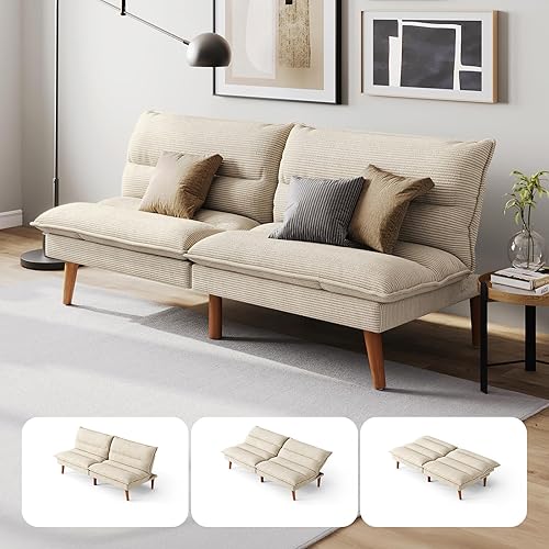 LINSY HOME Futón, sofá cama futón de piel sintética, cómoda y moderna cama futón negro, sofá reclinable plegable con respaldo ajustable, para