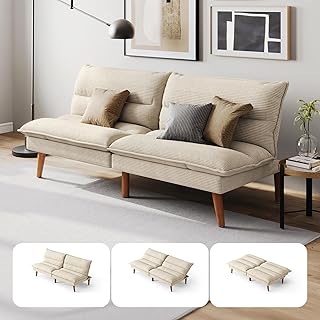 LINSY HOME Futon Sofa Bed - Convertible Corduroy Futon Couch Bed with Ad...