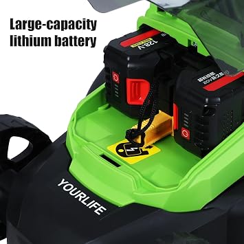Electric Lawn Mower, Cordless Push Mower with Brushless Motor, 32cm Blade, 1600W Power, 3600RPM Speed, 3 Adjustable Heights, 30L Grass Bag, Ergonomic Foldable Handle (Green)