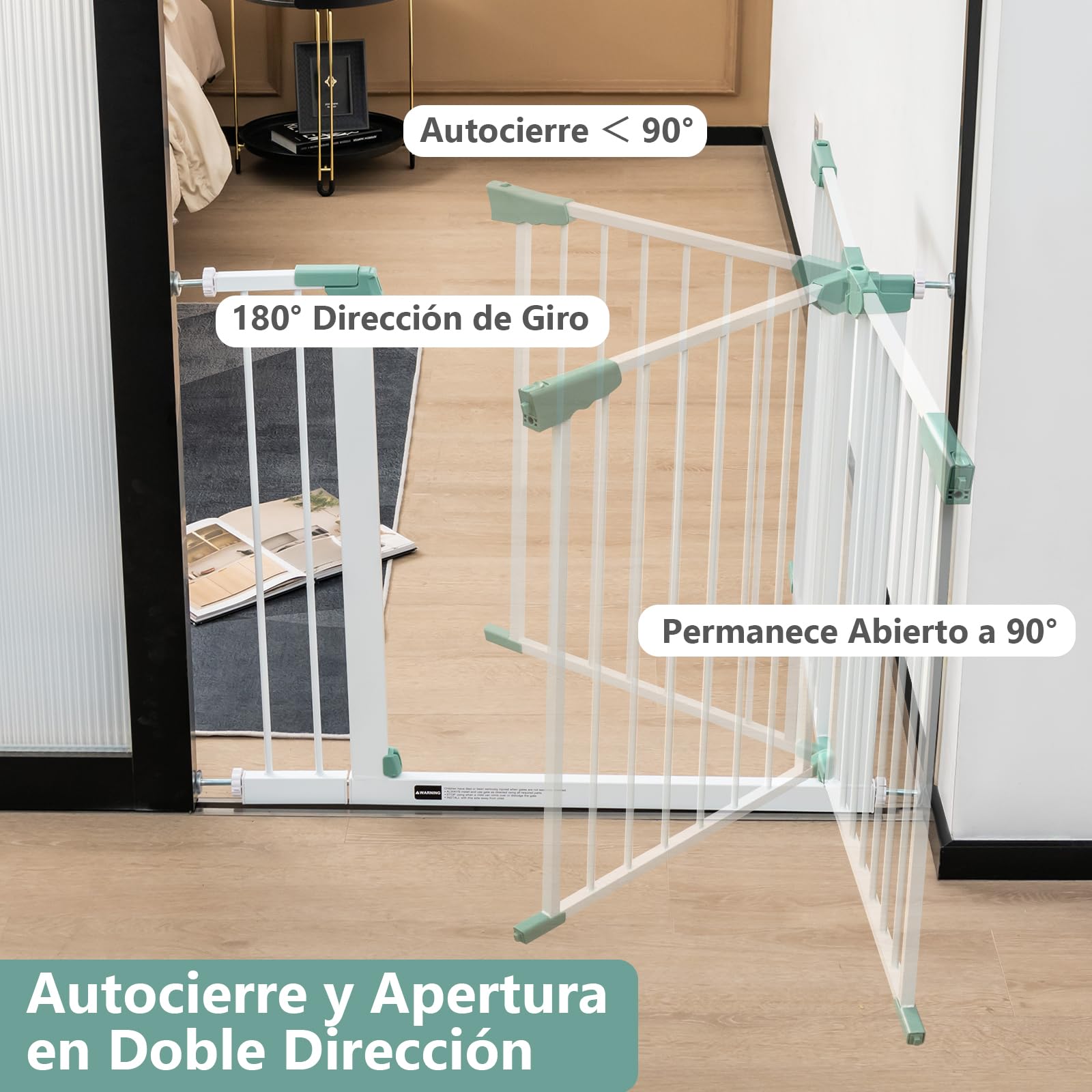 COSTWAY Barrera de Seguridad Niños 80-132cm, Puerta de Seguridad para Bebés con Extensiones y Kits de Montaje, Valla de Seguridad Infantil con Cierre Automático a Presión para Bebés