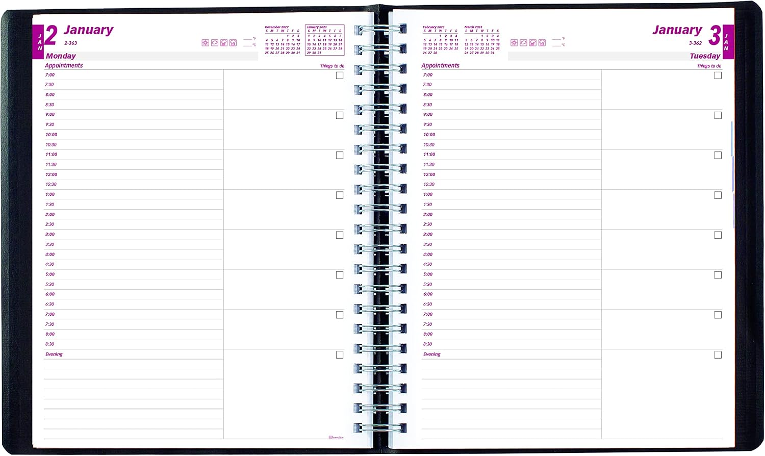Brownline 2023 Essential Daily Planner, Appointment Book, 12 Months, January to December, Twin-Wire Binding, 11" x 8.5", Black (CB965.BLK-23)