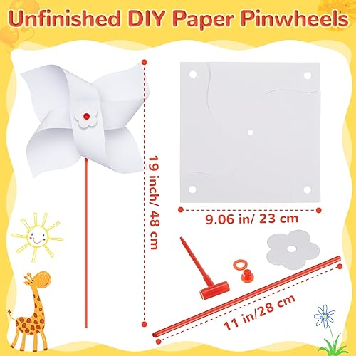 Miniatura 8 de Simgoing 200 piezas de molinetes de papel para niños a granel blanco en blanco, kits de manualidades de papel para niños y niñas, actividades de