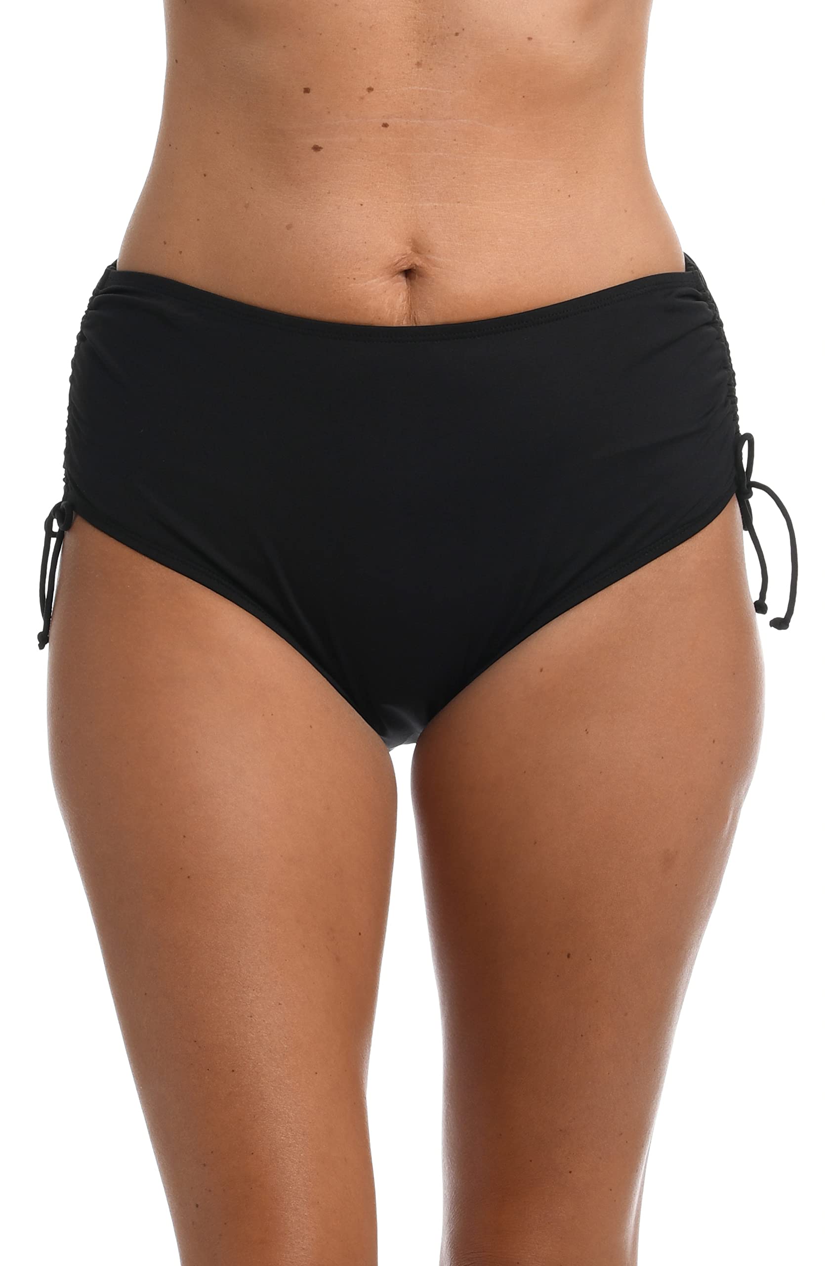 24th & Ocean Women's Plus Size High Waist Side Tie Hipster Bikini Swimsuit Bottom, Black//Solid, 24