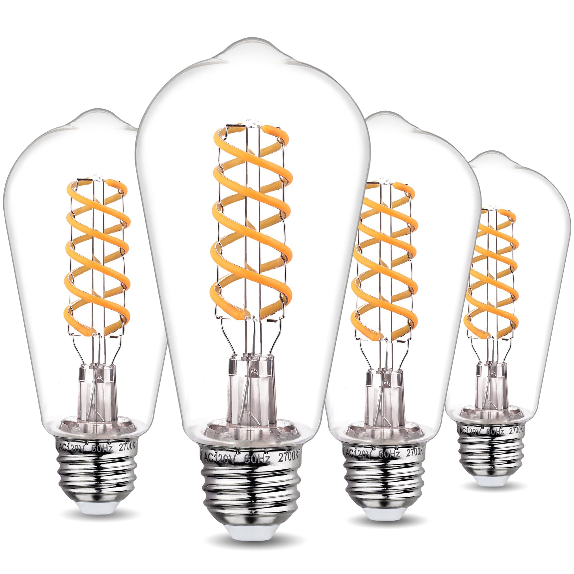 Tiadio 4-Pack Vintage LED Edison Bulbs 60W Equivalent- ST58/ST19 6W E26 Dimmable Light Bulbs, 2700K Filament Decorative Bulb, Shatterproof Plastic