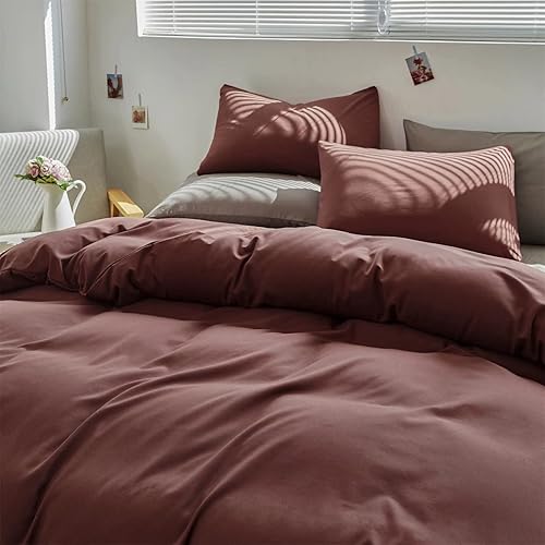 Miniatura 4 de Houseri Juego de edredón rojo ladrillo, juego de ropa de cama King color ladrillo morado oscuro, juego de ropa de cama tamaño King para mujeres,