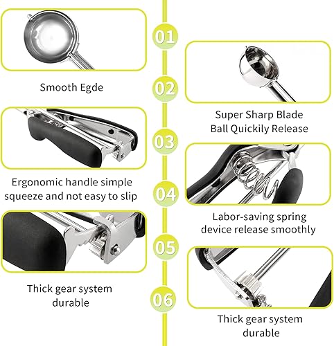 Vista 66 de Cuchara para galletas de 3.5 cucharadas, cuchara de helado con gatillo de pulgar, masa de galletas, cuchara de melón de 2.165 in, agarre cómodo