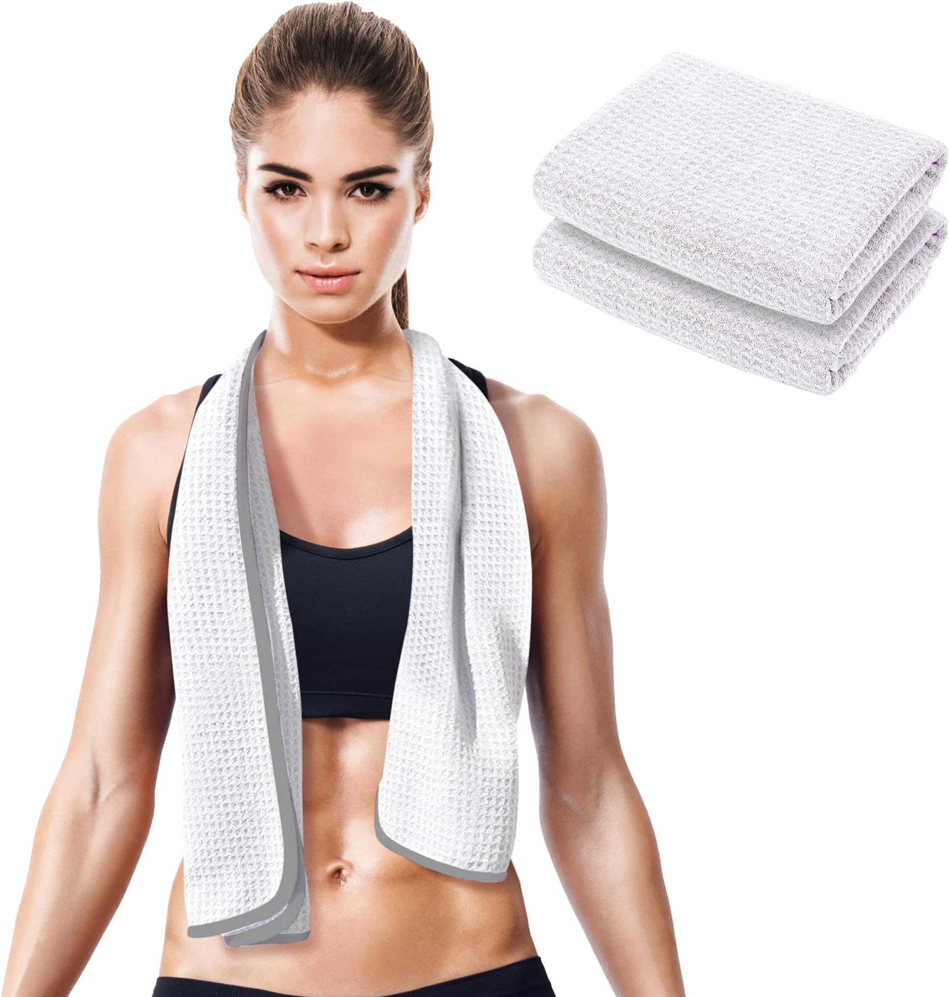 desired body Fitness Gym Towels - 2 Pack - for Workout and Sports - Absorbent, Fast Drying, Odour-free - 2 Colors (White)