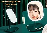 Vista 7 de Espejo de maquillaje LED, recargable por USB, espejo de tocador de mesa iluminado, 3 modos de color, espejo independiente giratorio de 180°