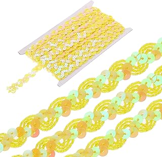 sourcing map Tira de encaje de lentejuelas de 11 yardas de 0.6 pulgadas ondulada de lentejuelas trenzadas, cinta de lentejuelas para manualidades, adornos, disfraces de costura, color amarillo