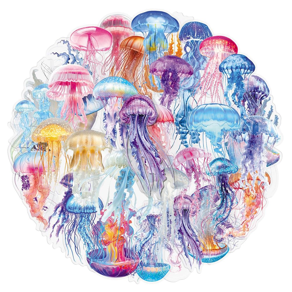 Dreamy Jellyfish Polyester Stickers, 50 PCS Waterproof Translucent Ocean Decals for Laptops, Scrapbooking, Journals, Notebooks, Water Bottles, Suitcases, Phones & DIY Decor — image 1