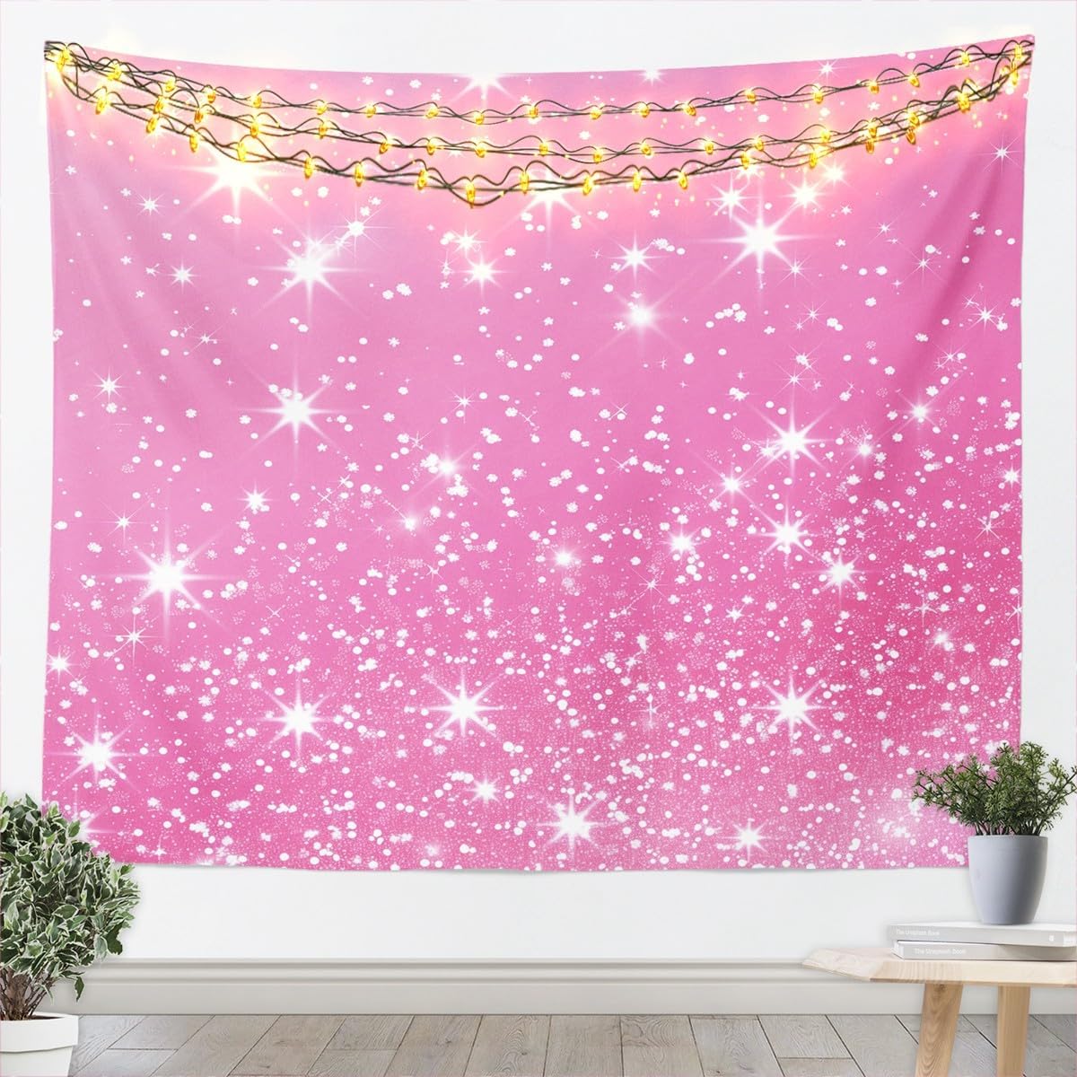 jejeloiu Glitter Galaxy Tapestry Pink Ombre Pastel Wall Art Rainbow Wall Hanging Blanket for Living Room Bedroom Colorful Home Decor Medium 59"x59" Stylish