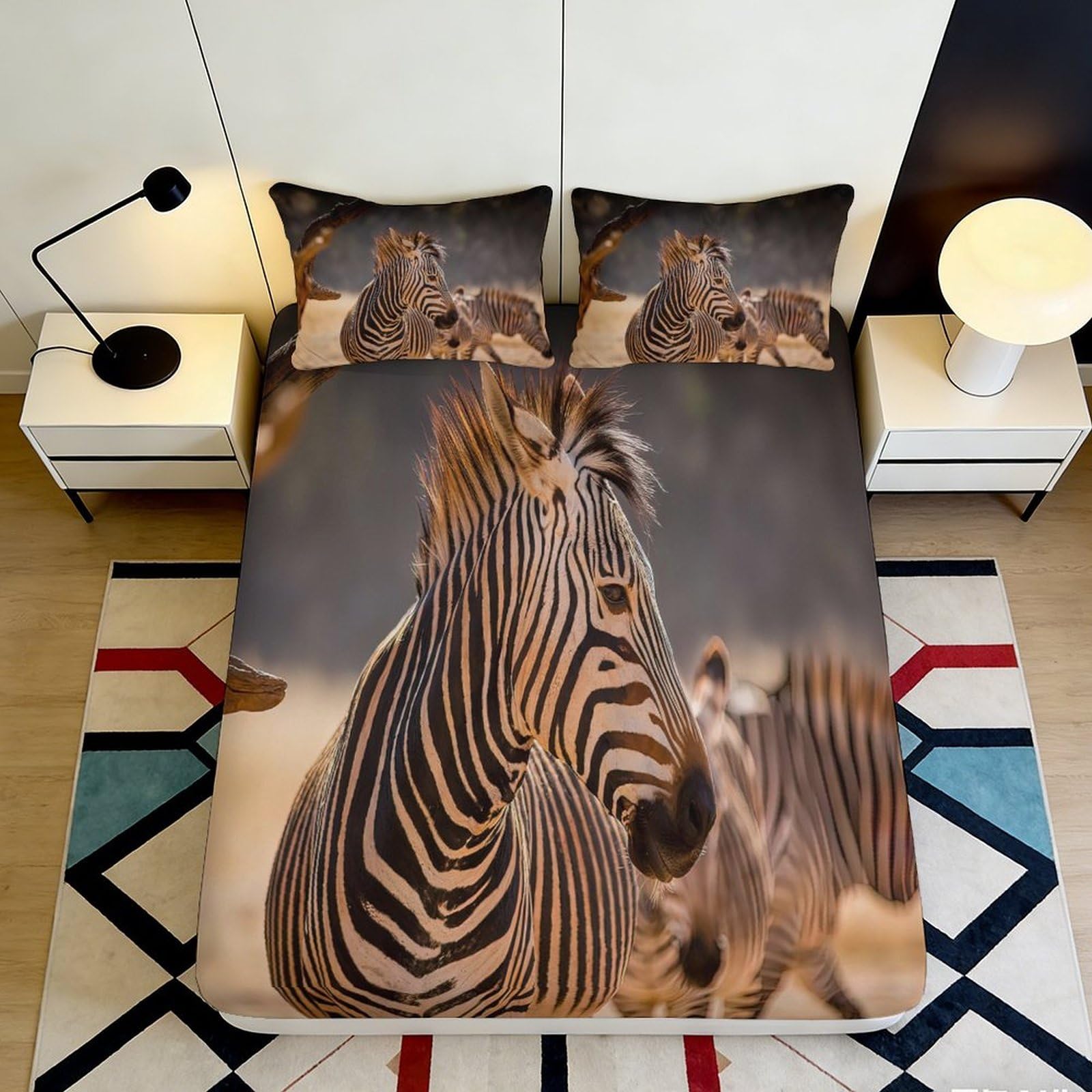 Uynsixtme Style-3 3D Printed Zebra Fitted Sheet Microfiber Deep Pocket Elastic Hem Zebra Mattress Fitted Cover Bedroom Bedding Adult Teen 90X200x25cm