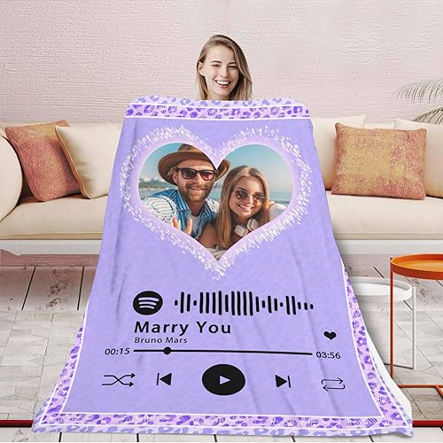 Miniatura 3 de Manta de música personalizada con código de Spotify con foto, manta de texto personalizada para parejas, enamorados, regalos conmemorativos para