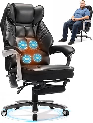 600LBS Big and Tall Office Chair with Massage and Heat,