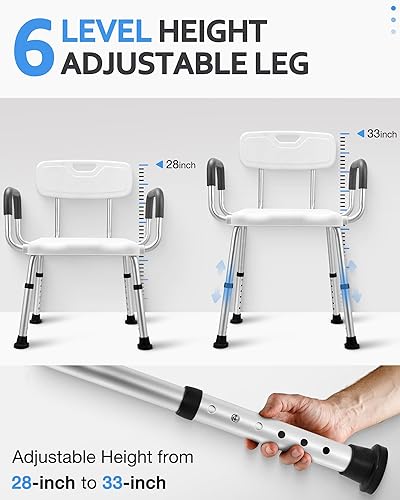 Miniatura 2 de Silla de ducha para ducha interior, asiento de ducha resistente con reposabrazos y respaldo, silla de ducha para adultos mayores, asientos de ducha