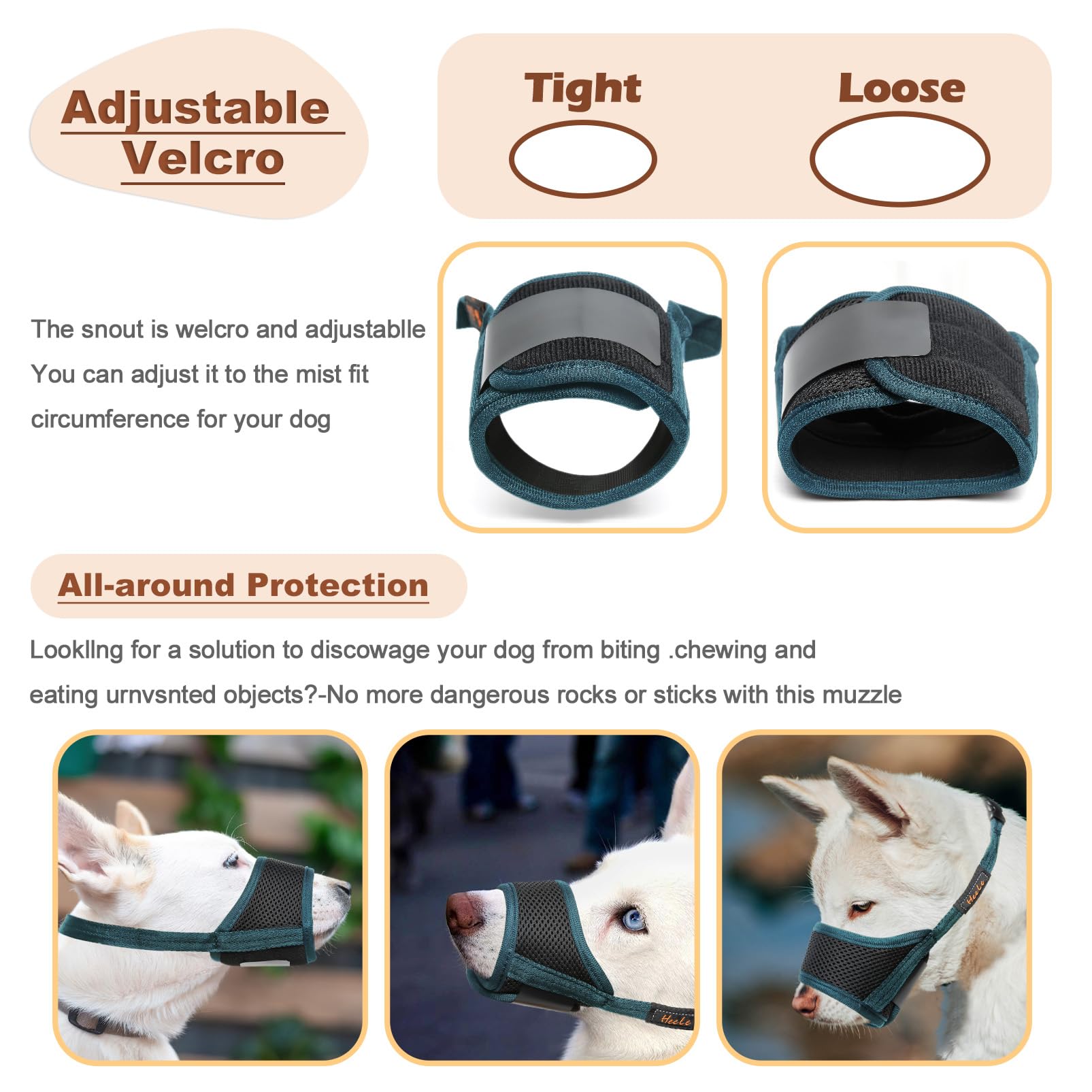 HEELE Dog Muzzle Breathable Mesh and Durable Nylon Dog Muzzle with Adjustable Loop and Soft Pad Dog Training Muzzle Prevent for Barking Biting Chewing (Green - Image 3