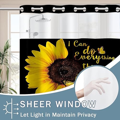 Miniatura 3 de AZHM Juego de 4 cortinas de ducha con alfombras de girasol, decoración de baño, citas inspiradoras, cortinas de baño con alfombras y accesorios