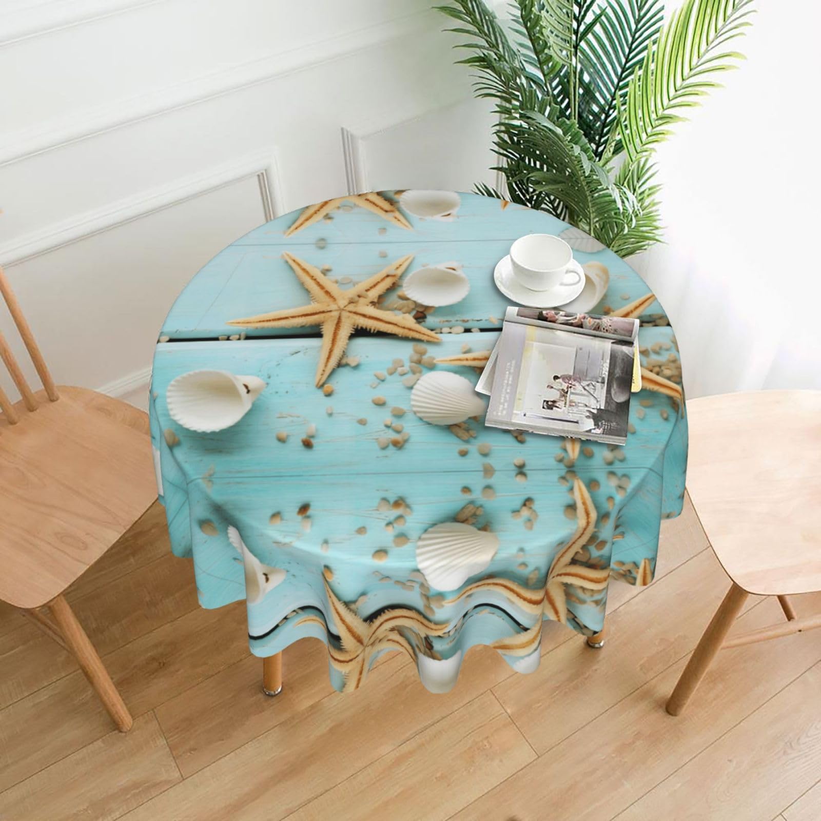 YYHHAOFA Starfish and shells Prints 60in Round Decorative Tablecloth – High-Grade Polyester Throw Cover for Dining, Parties, and Outdoor Events