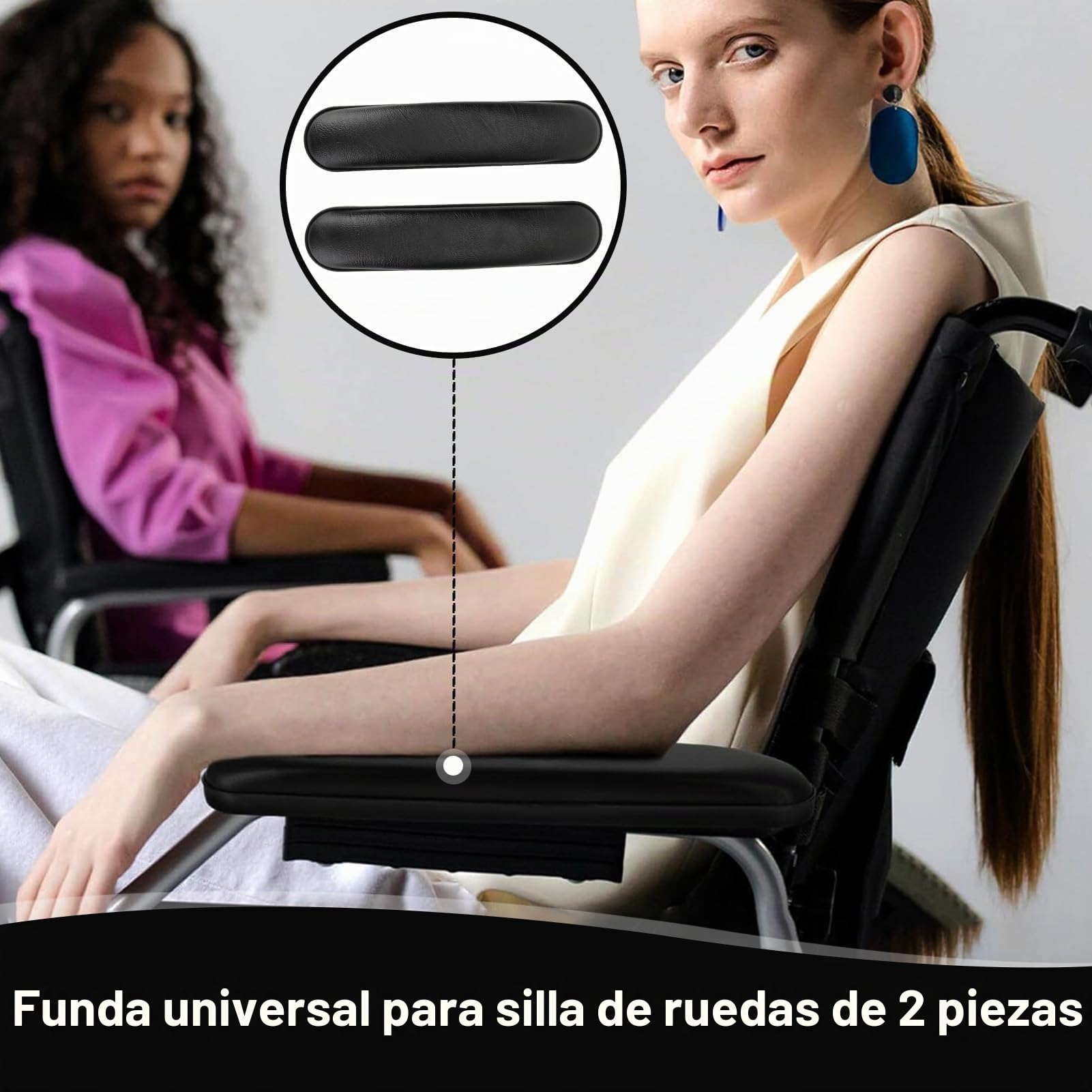 Funda para Reposabrazos De Silla De Ruedas, 2 Uds 26x5,5cm Funda Acolchada Universal Reposabrazos De Cuero PU Almohadillas Acolchadas cómodas reposabrazos de sillas de Ruedas para Niños Adultos