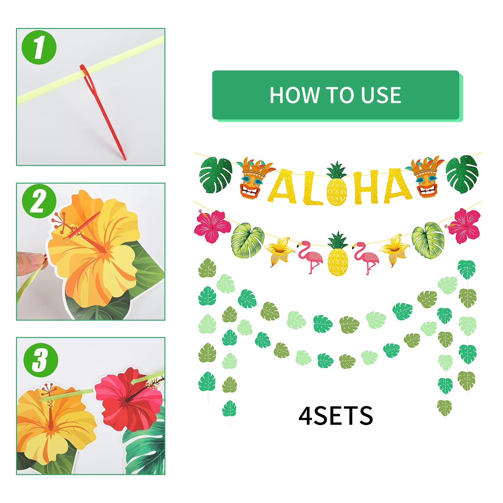 WERNNSAI Aloha Party Banner-Set – Aufblasbare Palmen, Flamingo, Ananas & Tropische Deko, Inkl. Großem Glitzernden Aloha-Schriftzug – Ideal Für Luau, Geburtstag & Sommerpartys