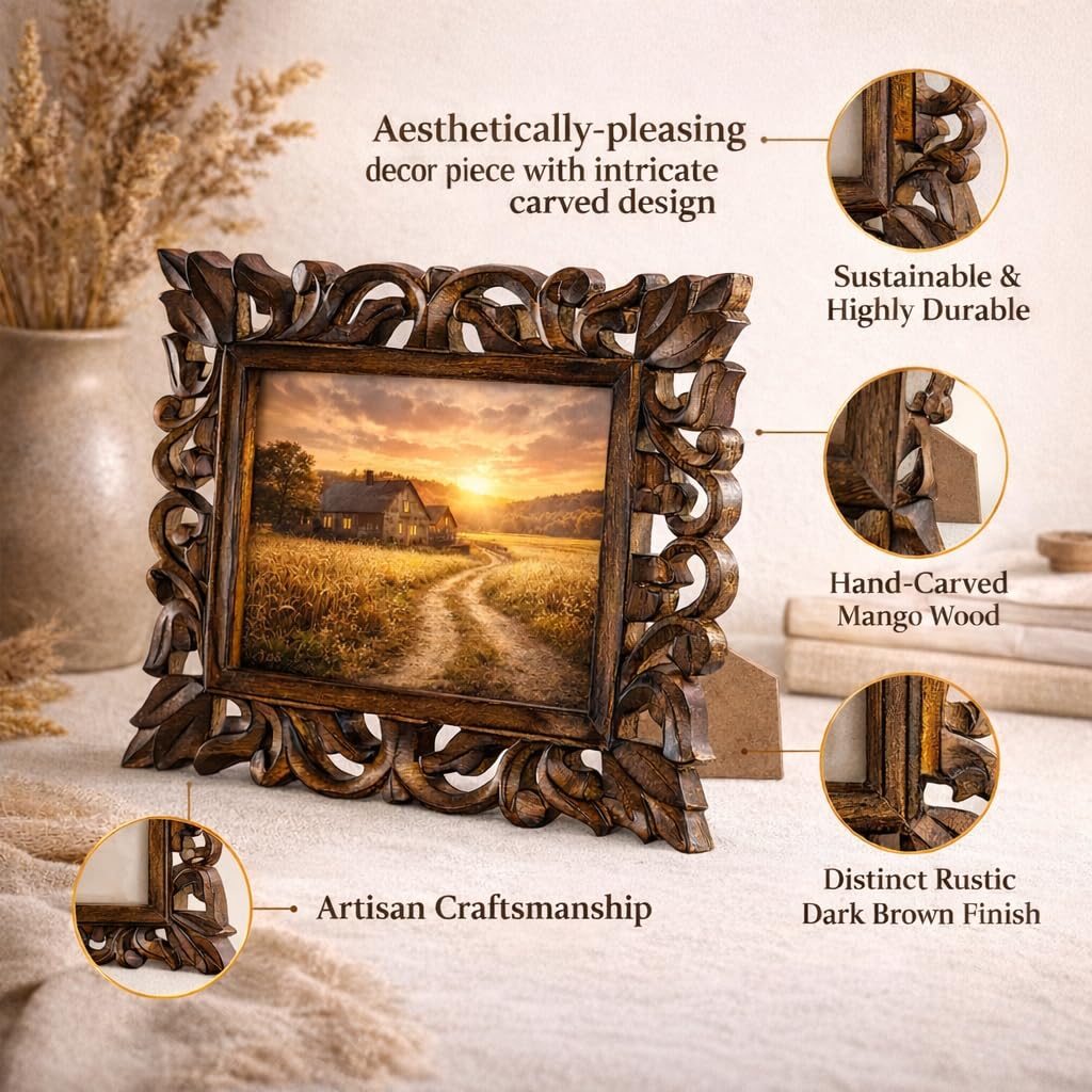 Amazon.com - indoStrides Hand Carved Mango Wood Rustic 5x7 Picture