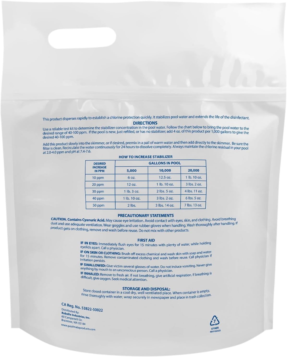 Pool Mate 4-Pounds Premium Pool Stabilizer and Conditioner, Concentrated Cyanuric Acid for Pools, Helps Chlorine Last Longer