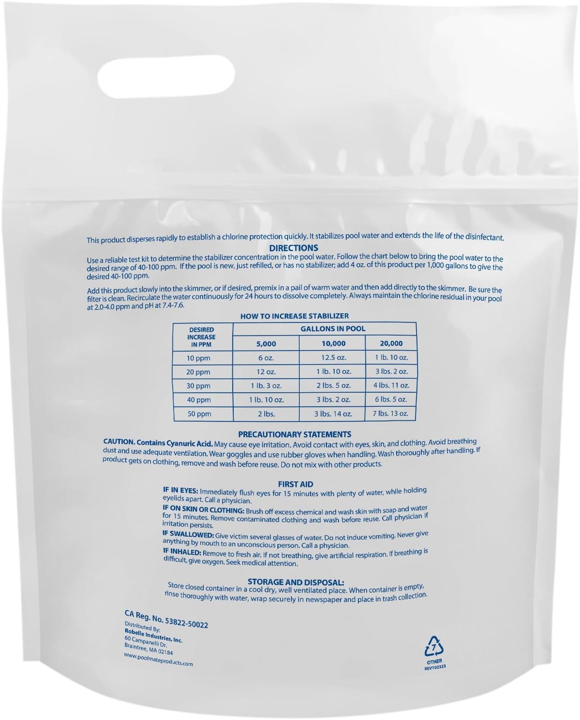 Pool Mate Estabilizador y acondicionador de Piscina Premium de 4 Libras, ácido cianúrico Concentrado para Piscinas, Ayuda a Que el Cloro dure más Tiempo