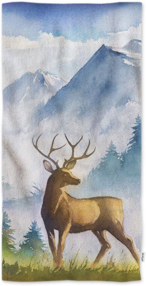 oFloral Mountains Deer Hand Towels,Watercolor Landscape Soft Comfortable Super-Absorbent Towel for Bathroom Kitchen Spa Gym Yoga 15X30 Inch